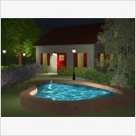 3D ночное освещение - садовый участок с бассейном